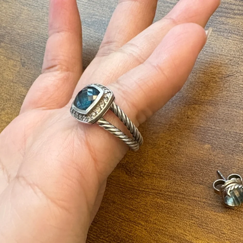 David Yurman Ring and Earring Set with Blue Stones - Picture 8 of 13